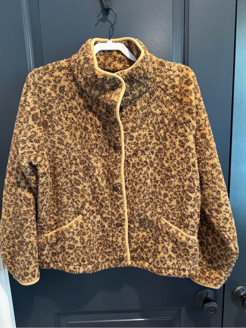 Lucky Brand Brown Leopard-Pattern Sherpa Jacket with Tan Trim-Small